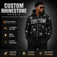 Veste zippée surdimensionnée pour homme, style streetwear, motif étoile, avec strass thermocollants, logo personnalisé