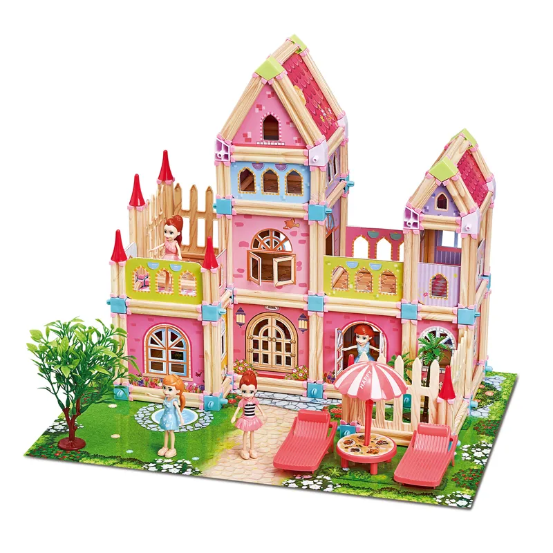 183 Buah Model Puzzle Rumah Boneka 3d Bahan Bangunan dengan Boneka Mode