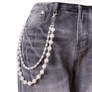 Cadena de cintura Yueli de doble capa con microincrustaciones de diamantes de imitación, aleación de zinc, forma de bola, estilo hip hop, punk, accesorio de fiesta, cadena corporal. - Product Image 3