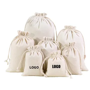 Logotipo personalizado Impresso Sacos De Presente De Algodão Duplo Desenhar String Handbag Poeira Drawstring Bag Lona Sapato Armazenamento Dustbag Jóias Sacos