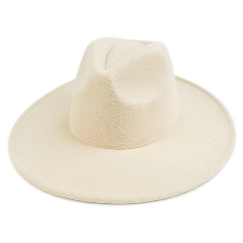 Tasarımcı şapka avustralya yün keçe geniş ağız düz üst bej alt Swide büyük kenar fötr şapkalar toptan kadın 2022 için