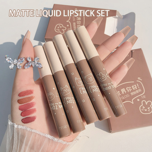 Maxfine <span class=keywords><strong>Set</strong></span> Lipstik Matte untuk Anak, <span class=keywords><strong>Set</strong></span> Lipstik Cair Matte Kualitas Tinggi 5 Potong untuk Anak - Product Image 1