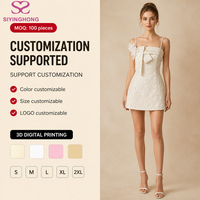 Fabrication de vêtements sur mesure, robe de cocktail sans bretelles à fleurs brodées en dentelle, coupe évasée asymétrique, OEM ODM, marque privée