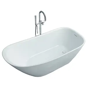 Top Quality White Pure Acrylic Oval Right Drain Deep Bathroom Freestanding Bathtub