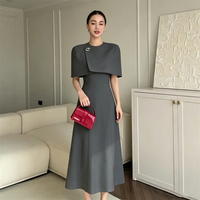 Robe d'été élégante ZYHT 75355 style français, couleur unie, col rond, effet deux pièces, pour femme, tendance transfrontalière