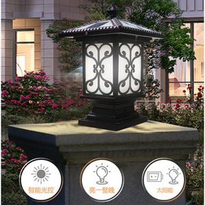 Solar Led Pillar Light <b>Iron</b> Body E27 Base Outdoor Garden Wall Lamp 50000 Hours Lifespan - Product Image 4