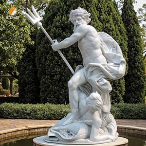 Antico greco figura a grandezza naturale natura marmo Poseidon con la statua del tridente scultura per esterni - Product Image 2
