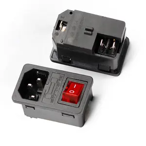 C14 3-in-1 AC Socket IEC320 3pin 250V Rocker Switch Red LED 10A Fuse Socket Connector for Computer