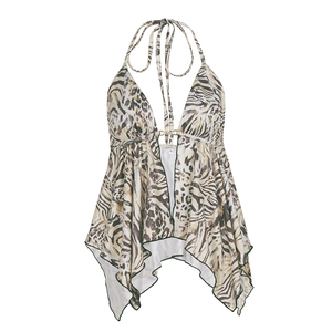 Camiseta Sexy con Estampado Animal, Tejida y Transpirable, con Cuello Halter Metálico para Mujer, Ropa de Fiesta para el Verano - Product Image 5