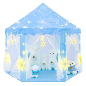 Tente de jeu d'intérieur pour enfants, château de princesse, maison de jeu bleue, tente de princesse Frozen, grandes lumières en forme de flocon de neige pour filles de 4 à 7 ans - Product Image 1