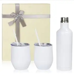 Set Hadiah Pendingin Anggur Botol Anggur Baja Tahan Karat Terisolasi Vakum 750Ml Dua Tumbler Anggur dengan Tutup 16Oz