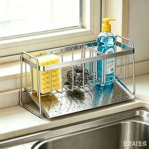 Stainless Steel Kitchen Draining Rack Rectangle Multifunction Sink Countertop Storage Organizer - Product Image 1