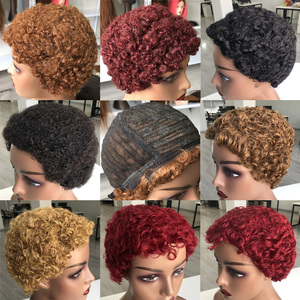 Peluca corta de encaje completo de gran venta, corte pixie, pelucas de cabello humano, peluca trenzada a mano de moda para mujeres <span class=keywords><strong>africanas</strong></span>, cabello humano afro rizado a granel - Product Image 6