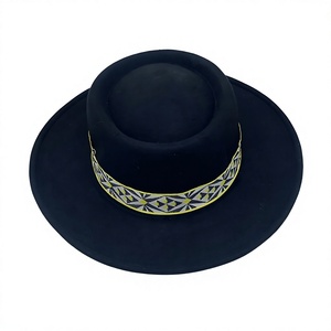 Unisex Black Wool Cowboy <b>Hat</b> Wide Brim Striped Casual Adult Four Seasons Outdoor Fit Sublimation Transfer Print Pattern <b>Band</b> - Product Image 3