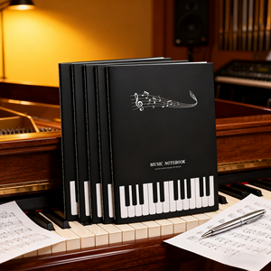 Cahier d'exercices professionnel moderne multifonction 16K à cinq lignes, multi-matériaux, couverture rigide, format A4, personnalisable pour étudiants, imprimé sur le thème du piano - Product Image 4