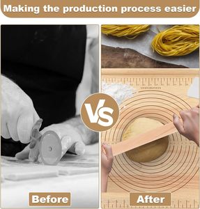 带卷尺的木制糕点盘，包括揉面板、擀面杖、多用途面团盘套装 - Product Image 5