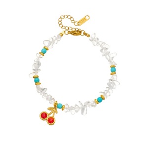 Fashion Charm Bracelet White Turquoise Beaded Chain Cherry Pendant Gift Jewelry - Product Image 5