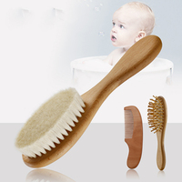Brosse à cheveux pour bébé en poils de chèvre naturels doux de haute qualité, brosse et peigne en bambou pour bébé, pour nouveau-nés et femmes