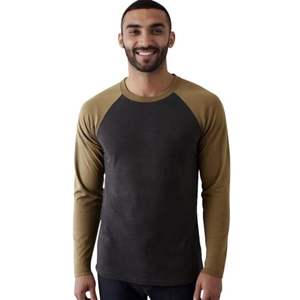 Camiseta raglán ajustada de moda Vintage para hombre 100% algodón cuello redondo manga larga estampado ligero Casual cuello redondo béisbol - Product Image 4