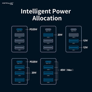 <span class=keywords><strong>Chargeur</strong></span> KONFULON Original 45W à Sortie Multiple avec Prise US/EU, Charge Rapide 2*USB+Type-C pour Téléphone, Ordinateur Portable, Compagnon de Voyage - Product Image 5