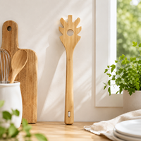 Fourchette à pâtes en bambou, cuillère à spaghetti en bois 29 cm avec trou de suspension, ustensiles de cuisine écologiques pour la cuisson