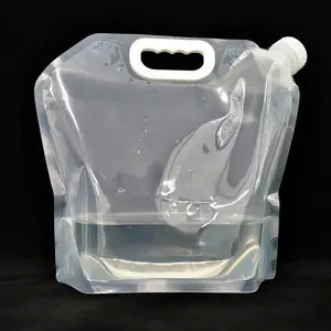 Wholesale OEM Custom Collapsible Plastic Clear Foldable Water Pouch Drinking Water Bag 5 Liter