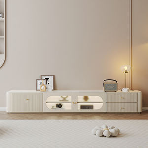 <span class=keywords><strong>Meuble</strong></span> TV et table basse style crème, combinaison minimaliste pour salon, unité compacte, <span class=keywords><strong>meuble</strong></span> TV sur pieds hauts au sol - Product Image 4