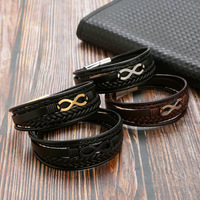 Bracelet pour homme en cuir tressé multicouche de haute qualité, charme symbole infini 8, fermoir magnétique en acier inoxydable, bracelet en cuir tissé