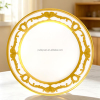 Service de table en céramique réutilisable 24 pièces, bord doré, vaisselle en porcelaine, durable, résistant à la chaleur, comprend assiettes et bols, luxe pour la maison