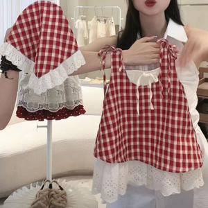 Child Star Circle Red Plaid Spaghetti Strap Dress Breathable Girls Summer Vest Dress - Product Image 4