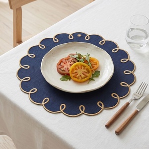 <b>Linen</b>/Cotton <b>Linen</b> <b>Cloth</b> Napkins Monogram Custom Design 100% <b>Linen</b> Scalloped Classic Handmade Embroidered <b>Table</b> Placemat Dining - Product Image 1