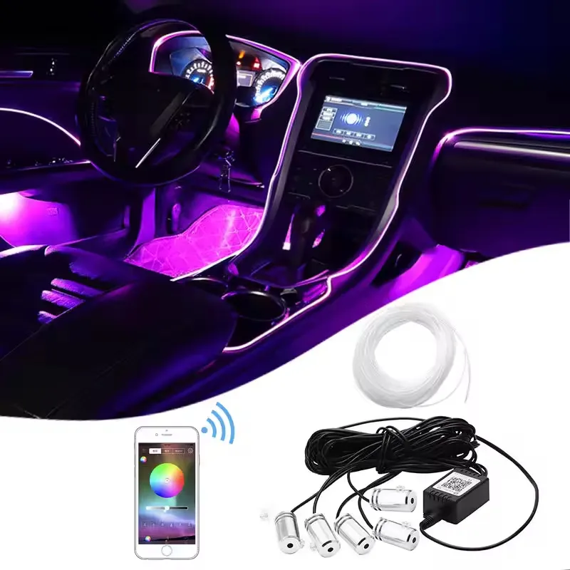 Autozubehör Innendekoration Atmosphärenlicht 12 V Rgb Led-Fiberoptik-Autolüge App Umgebungslicht im Auto