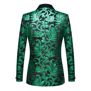 Costumes deux pièces printemps automne pour hommes blazers à paillettes en velours vert à paillettes florales blazers de <span class=keywords><strong>mariage</strong></span> veste de costume pour <span class=keywords><strong>DJ</strong></span> et chanteurs - Product Image 3