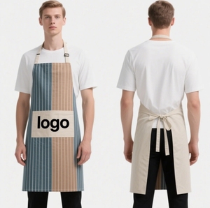 Delantal de cocina personalizado al por mayor de gran oferta, delantal de babero de poliéster a rayas con impresión Digital, hebilla de cinturón, diseño de lona personalizado - Product Image 5