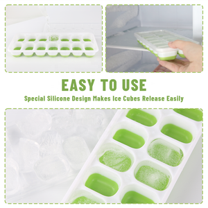 1Pc 14-<strong>Ice</strong> <strong>Cubes</strong> Green BPA Free Flexible Easy Release <strong>Reusable</strong> Plastic-Silicone <strong>Ice</strong> <strong>Cube</strong> Mold Tray With Lid - Product Image 5