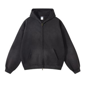 Sweat à <span class=keywords><strong>capuche</strong></span> <span class=keywords><strong>zippé</strong></span> délavé à l'acide, épais, violet, effet usé, en molleton, avec fermeture éclair bidirectionnelle, style streetwear, pour hommes et femmes, vente en gros, personnalisable - Product Image 2