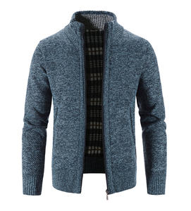 <span class=keywords><strong>Cardigan</strong></span> in maglia calda con Zip <span class=keywords><strong>blu</strong></span> <span class=keywords><strong>scuro</strong></span> di alta qualità per uomini giacche alla moda taglie forti con decorazione motivo per l'inverno - Product Image 1