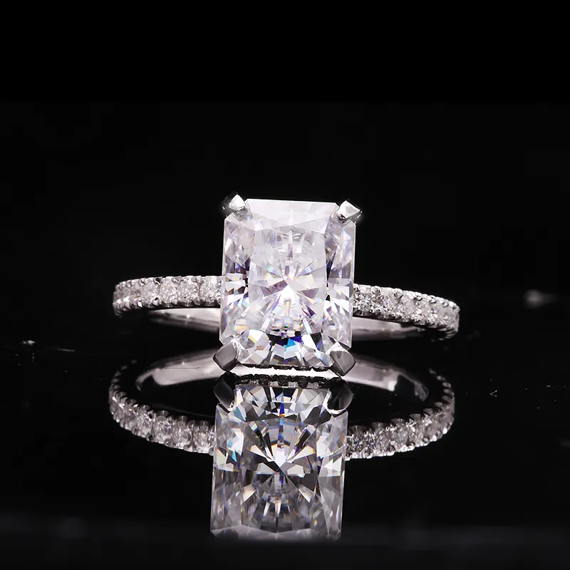Halo glacé simple 1ct bijoux diamant pavé s925 fiançailles mariage éternité moissanite bague émeraude