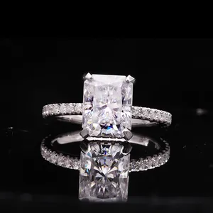 Eternity Iced Out Halo Single 1ct Jewelry Pave Diamond S925 Engagement Wedding Eternity Moissanite Emerald Cut Ring