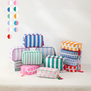 Wholesale Custom Logo Tassel Embroidery 300D Lightweight <strong>Makeup</strong> Bag <strong>Travel</strong> Toiletry Striped Cosmetic Bag <strong>Case</strong> - Product Image 2