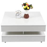 Meubles de salon Docarelife Table centrale de peinture moderne à haute brillance Table basse à lumière LED RVB à changement de couleur carrée blanche