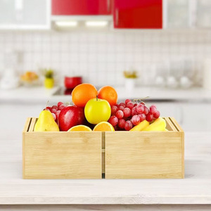 Caja de Almacenamiento Telescópica de Bambú con Cinco Compartimentos, Organizador de Escritorio Expandible, Contenedor para Frutas, Tipo Vertical, Primavera 2024 - Product Image 1