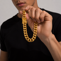 Bracelet pour homme en acier inoxydable plaqué or, maillons cubains, largeurs de 8 mm à 18 mm, chaîne épaisse style hip-hop, bijoux streetwear, vente en gros