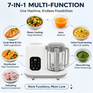 Procesador de Alimentos para Bebés de Vidrio de Alta Calidad y Bajo Ruido, Calentador de Biberones, Vaporizador de Purés para Uso en Casa, Auto y RV - Licuadora Infantil Multifuncional - Product Image 2