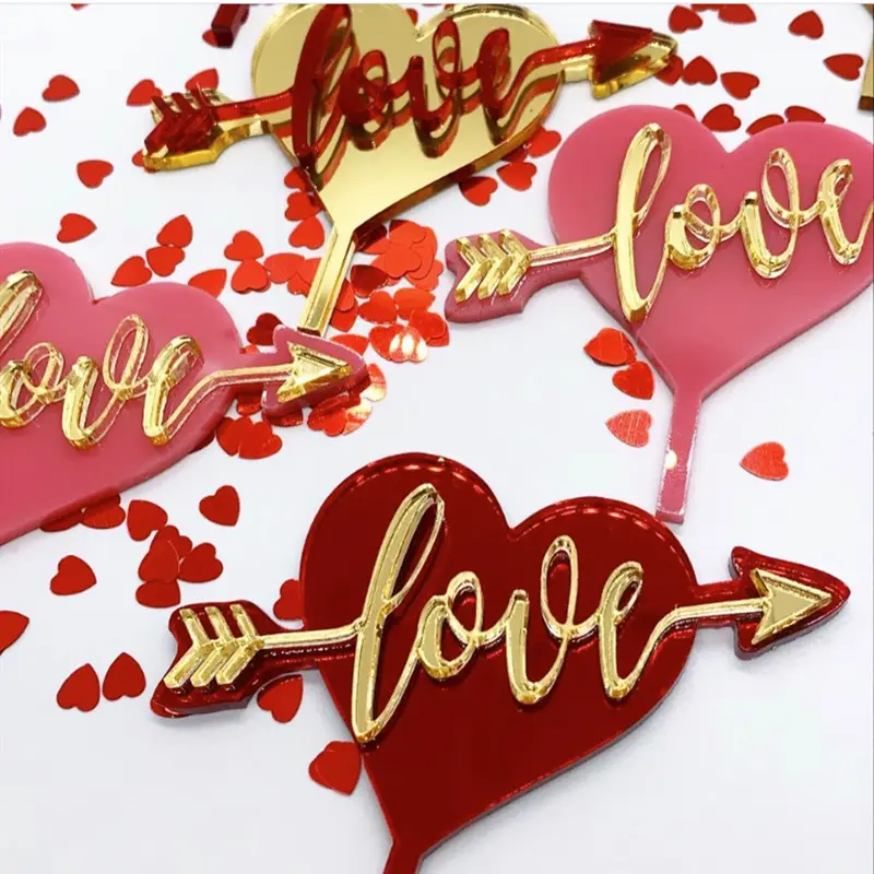 Valentine's day cake decoration relief heart arrow through the heart I love you double acrylic plug-in cake topper valentine