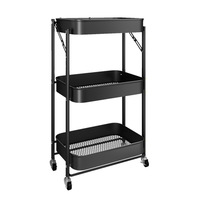 Meubles de salle à manger Chariot utilitaire pliable en métal amovible à 3 niveaux Organisateur Support de rangement pour la cuisine