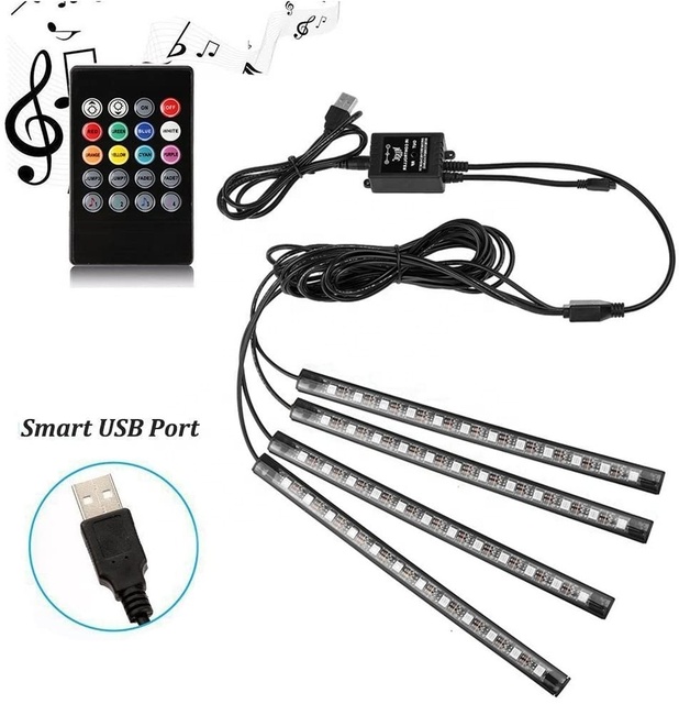 Car Atmosphere Foot Neon LED Light APP/Remote/Voice Control Car RGB 12 LED Neon Interior Light Lamp 5v USB Atmosphere Light