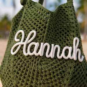 Crochet Beach Bag With Name, Custom Knit <b>Gift</b> Bags, Wedding Party Favors, Travel Tote for Women - Product Image 5