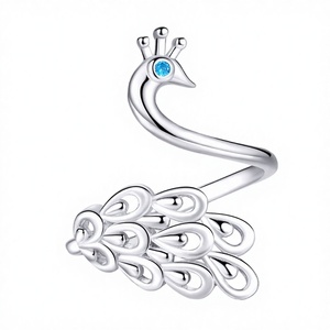 Factory Wholesale 925 Sterling <b>Silver</b> Zircon Bohemian Peacock Opening <b>Ring</b> for Women <b>Adjustable</b> Wedding Luxury Jewelry SCR592 - Product Image 4