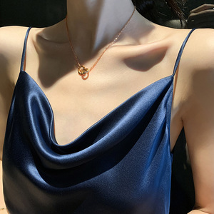 Hot Sale Roman Numeral Double Ring Pendant Necklace Rose Gold Plated <b>Titanium</b> Steel CZ Jewelry for Women Daily Party - Product Image 5